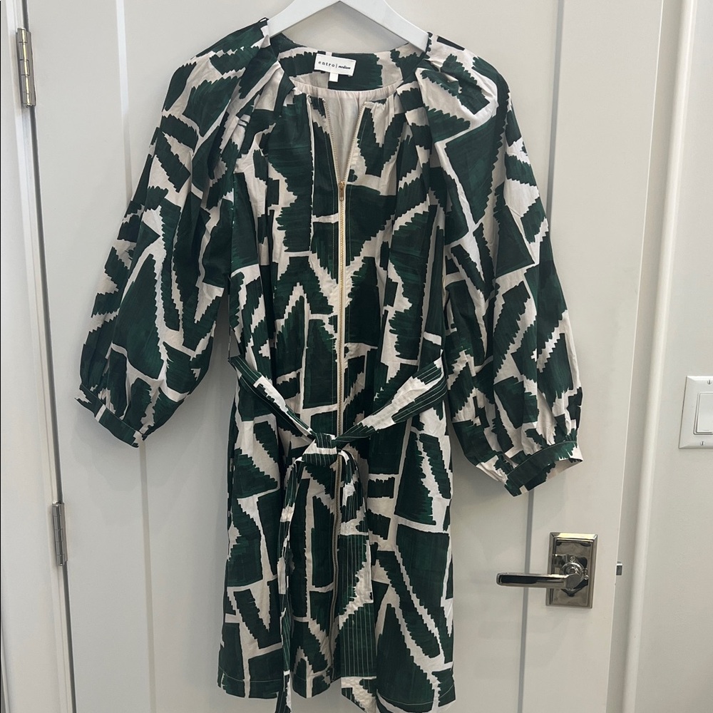 Entro Green and Cream Patterned Dress